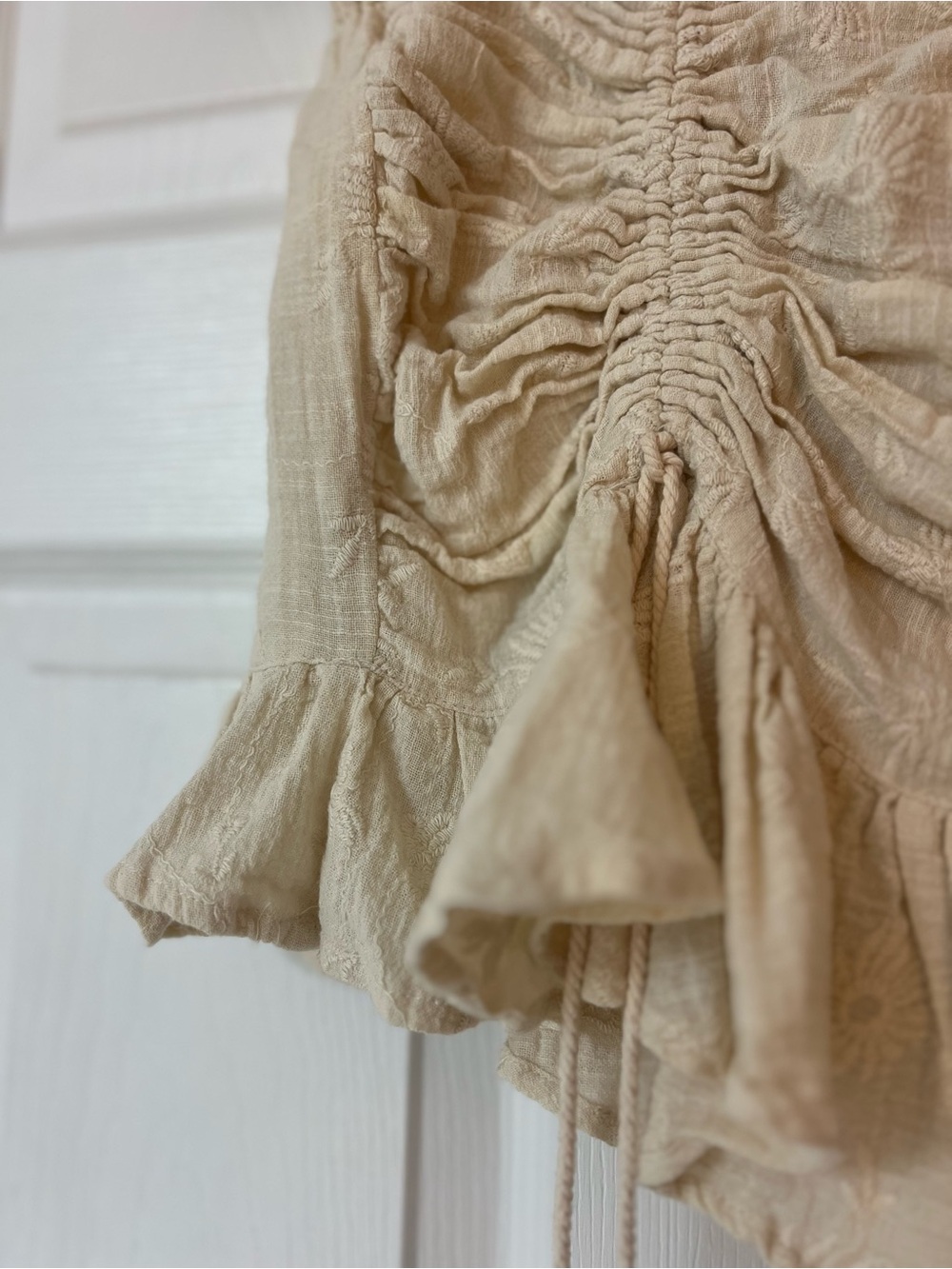 Beige Ruched Ruffle Mini Skirt - Picture 3 of 6